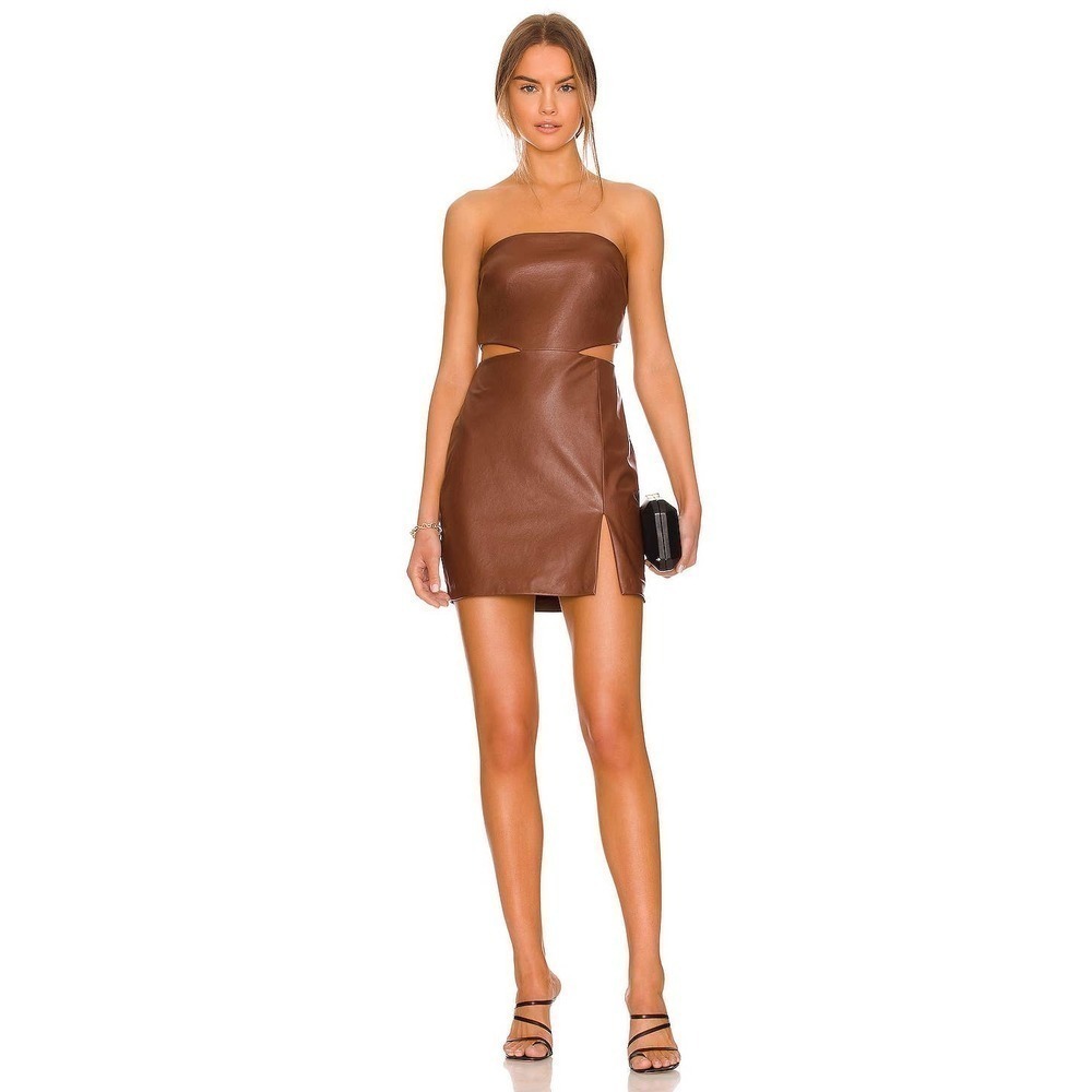 Amanda Uprichard Kloss Faux Leather Mini Dress Strapless in Brown Size S NWOT